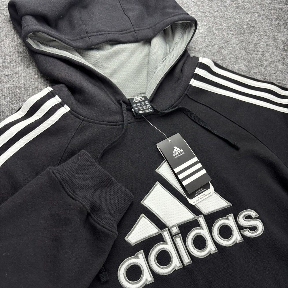 Adidas 3S Slant Hoodie Mens 2XL Black White 3 Stripe Big Logo NWT P56823